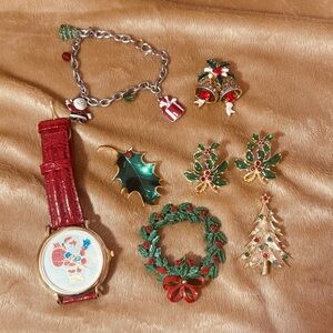 Vintage Christmas Jewelry Lot 60's 70's 80's Beautiful Rhinestones Brooch EUC